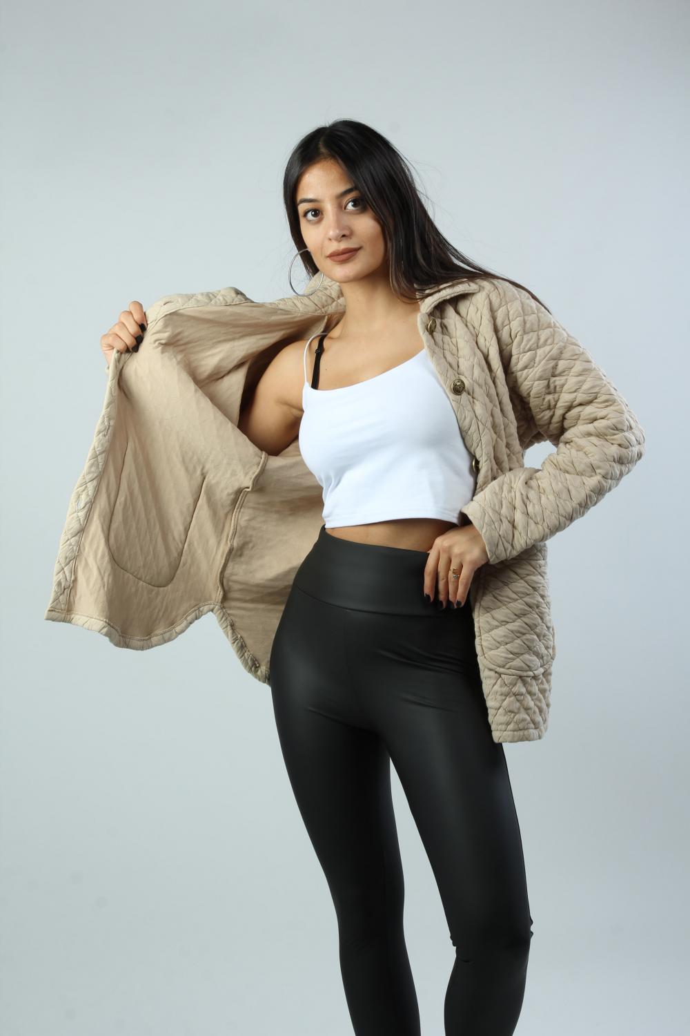 Kapitone Ceket - Taş